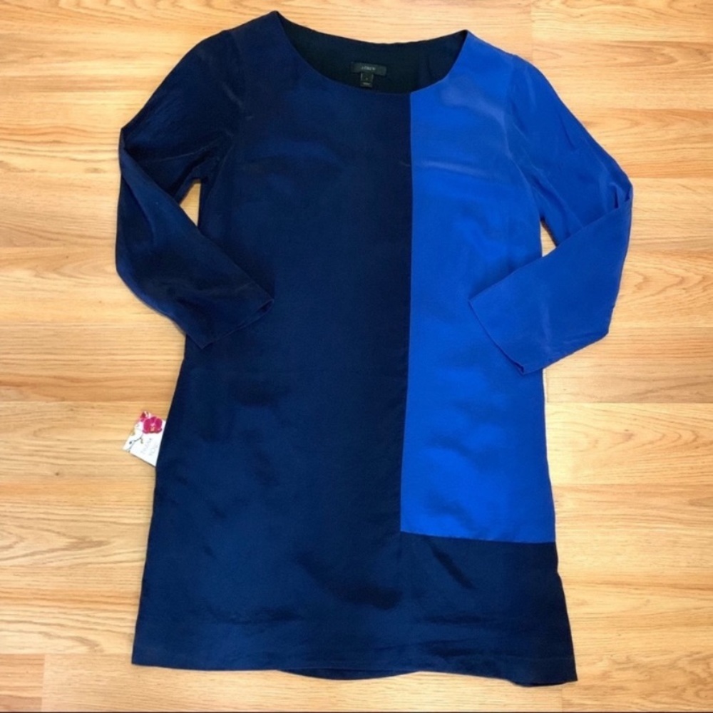 J. Crew Women’s Blue Silk Color-block Dress - 2